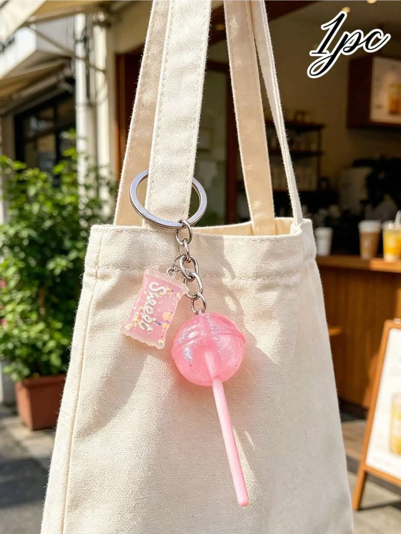1 Pc Cute Pink Lollipop Keychain, Cute keychains, Sweet Glitter Candy Charm Bag Pendant, Kawaii Resin Key Holder, Aesthetic Keyring For Women & Girls, Round Lollipop Shaped Alloy Keychain For Daily Use, Purse Accessory, Portable Bag, Backpack, Keys