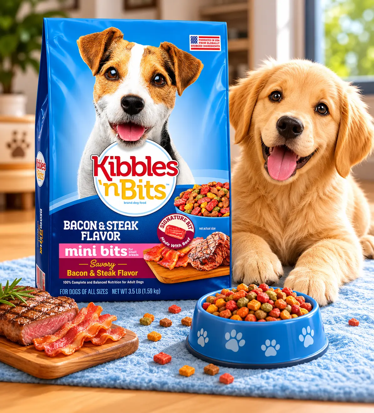 Mini Bits Small Breed Dry Dog Food, Savory Bacon & Steak Flavor, 3.5 lb Bag