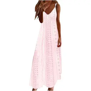 Summer Dresses for Women 2025,Spaghetti Strap Maxi Dresses v Neck Boho Long Beach Vacation Eyelet Dress