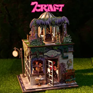 City Walk 3D Wooden Puzzle Handicraft Toy for Children Brain Teaser with Wisteria Flower Windows Street Clock Durable HD Printed Miniature Masterpiece 218mm Tall