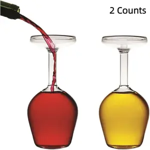 2 Counts Upside Down Wine Glass – Funny Novelty Stemware for Men & Women, Unique Gag Gift for Birthday, Valentine’s Day, April Fools, Father’s Day & Christmas, Durable Borosilicate Glass Cup