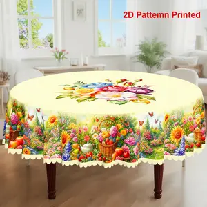 1pc, Spring Summer Themed Party Tablecloth, Colorful Rose Butterfly Sunflower Floral Printed Design, Rectangular/Round/Oval Table Cloth, Embossed Edge, Suitable For Picnic Dinner Kitchen Dining Room Indoor Outdoor Patio Decoration, Washable Table Cover