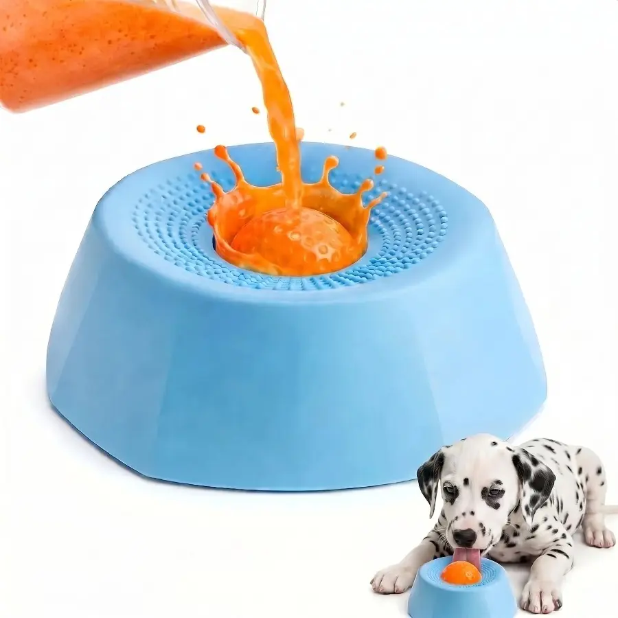 Food Grade PP Dog Slow Feeder Bowl - Non-Slip, Spill-Proof Base, Interactive Rolling Ball, Liquid Treat Licking Mat, Calming Anxiety Aid, Teeth Cleaning Oral Care, Digestion Support, Durable Easy-Clean Pet Puzzle Toy Gift (Suitable for Cats Too), Rubber,