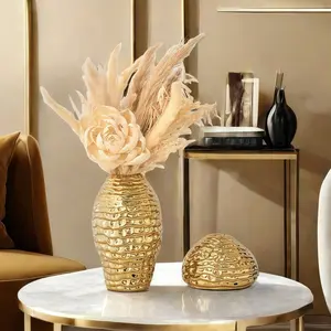 Modern Luxury Ceramic Vase with Honeycomb Pattern, Home Decorative Vase, Decorative Flower Holder for Living Room, Dining Room, Bedroom, High-End Art Atmosphere