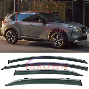 FITS 2021-2026 NISSAN ROGUE JDM SMOKE TINTED CLIP-ON WINDOW VISOR W/ CHROME TRIM RAIN GUARD
