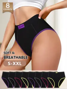 8 Pcs Morelect Colorblock High-Waist Fitted Women's Underwear, Soft Breathable Panty No Sweat, Comfortable Butt-Lift No Waist Pain, Triangle Panties