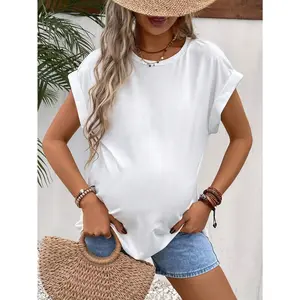 Maternity shirt, sporty and casual, loose white top for summer, maternity wear