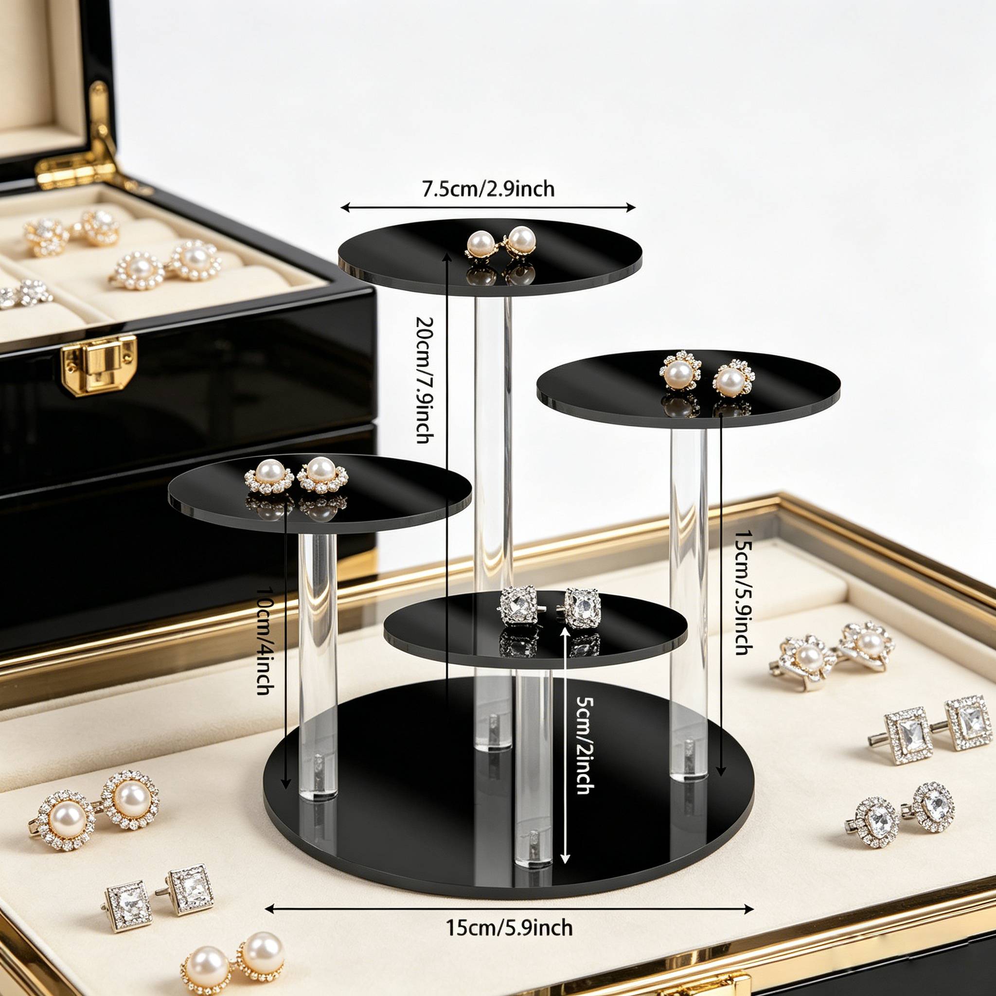 Adiison 4-Tier Large Acrylic Display Stand - Multifunctional Doll, Collectibles, Cupcakes And Perfume Organizer, Transparent 4-Booth Diamond Ladder Display Stand Home Office Desktop Decoration