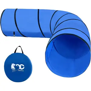 10FT Orange Dog Agility Tunnel - Tear-Resistant Oxford Cloth Training Tunnel for All Breeds, Indoor/Outdoor Use with 4 Stakes & Carry Bag(Blue)