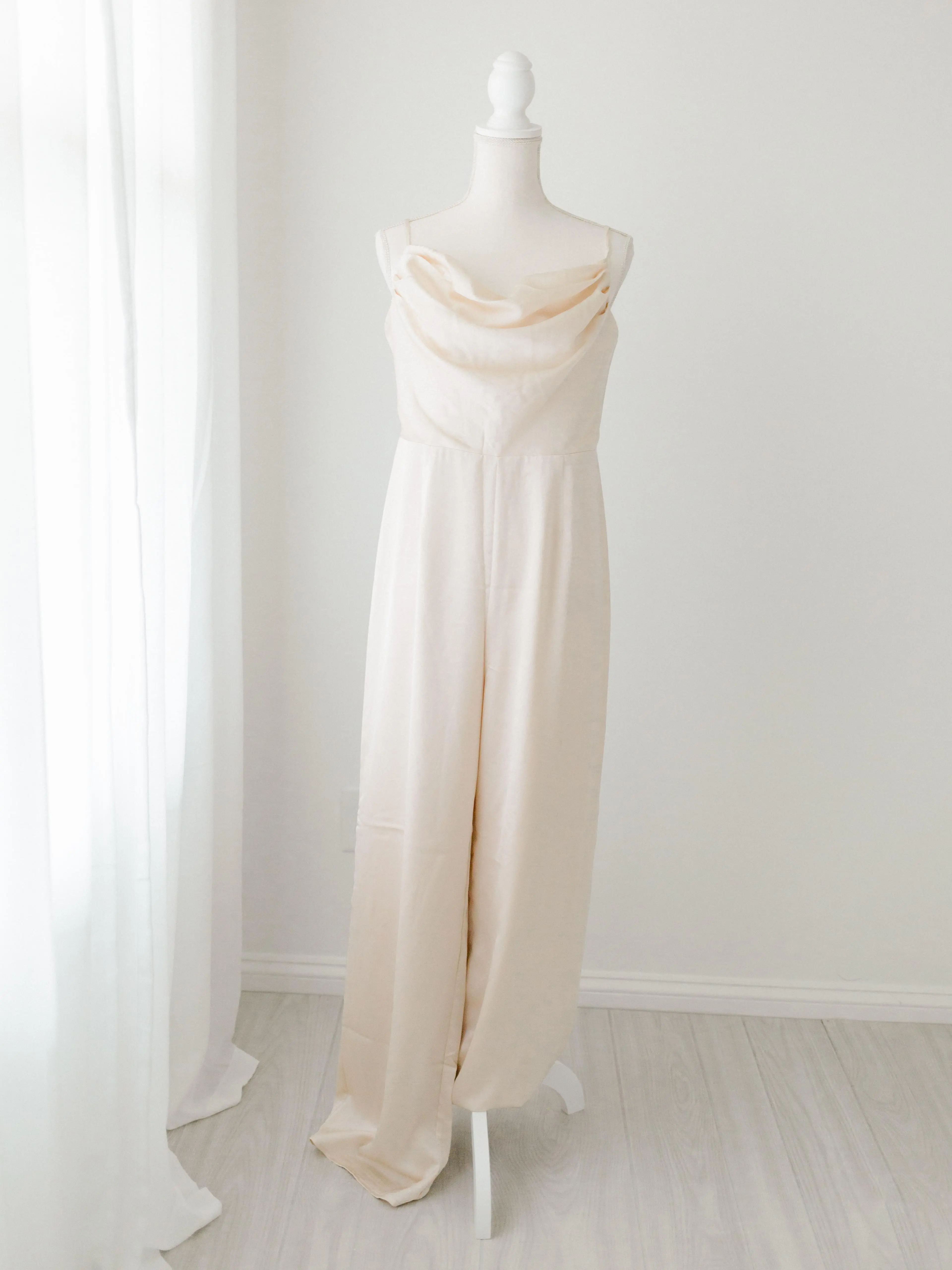 Chateau Satin Cowl Neck Jumpsuit in Champagne