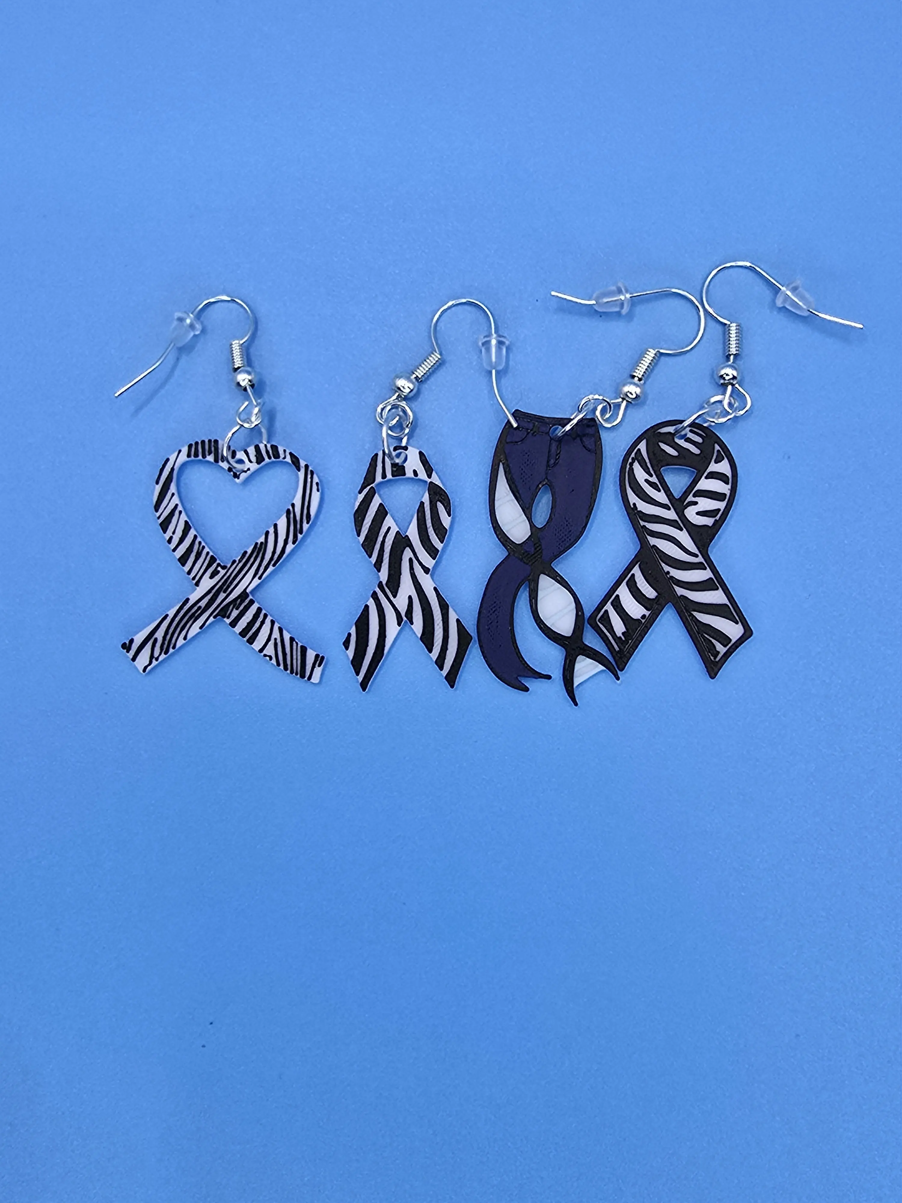 Rare Disease Earrings - 3D Printed Zebra Stripe Ribbon Unisex Hypoallergenic Nickel-Free Hooks Lightweight & Durable Iconic Symbol of Resilience for Rare Disease Awareness
