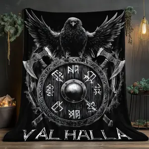 1pc Raven Valhalla HD Printed Blanket. Soft and Warm Flannel Blankets for Travel, Camping, Sofa, Livingroom, Couch, Chair, Bed. Gift for Family or Friends 280GSM 3 Sizes Available (30x40in/50x60in/60x80in)