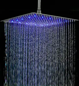 16 Inch LED Square Rain Shower Head Stainless Steel Bath Shower, Ultra Thin Rainfall Shower head with Nozzle and Powerful Spray Brushed Nickel