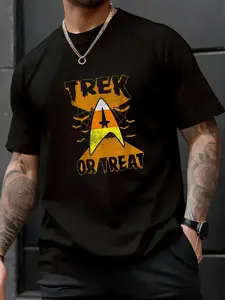 100% Cotton Unisex Star Trek Candy Corn Trek Or Treat Halloween T-Shirt, Men's Women's Shirt Top, Short Sleeve Tops Crewneck Tshirt