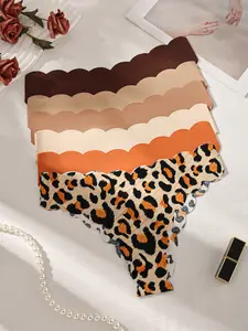 HOTCOM 6Pcs Women's Leopard Underwear Set Fitted Low-Waist Design Quick-Dry Breathable Fabric All-Season Comfort bikini panties