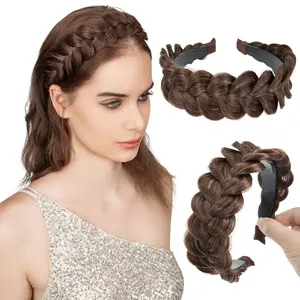 Wide Braided Headbands Hair Piece for Women Synthetic Hair Hoops Head Bands with Teeth Handmade Braid Hairband Accessories