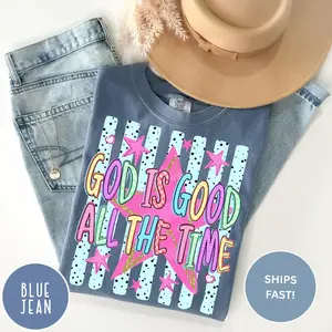 Comfort Colors God Is Good All The Time T-shirt, Striped Preppy God Is Good Christian Women, Bible Verse , Faith Based Shirt, Religious Gift