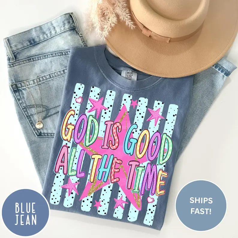 Comfort Colors God Is Good All The Time T-shirt, Striped Preppy God Is Good Christian Women, Bible Verse , Faith Based Shirt, Religious Gift