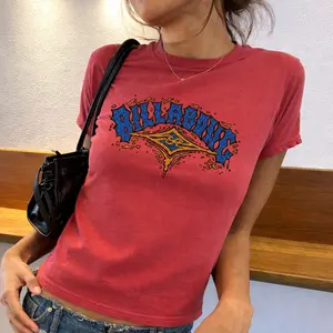 Surf Wave Graphic Baby Tee, Retro Coastal Beach Aesthetic Baby Tee, Ocean Streetwear Style Fitted Top, Y2K Summer Casual Tee