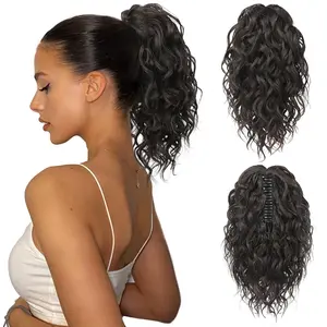 Ponytail Extension, 12" Short Claw Ponytail Extension Wavy Curly Jaw Clip in Pony tails Hair Extension  Synthetic Hairpiece for Women (Black Brown)
