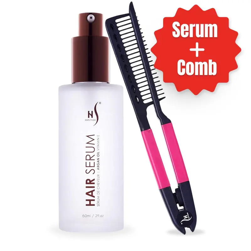 Herstyler Hair Straightening Set – Straightening Comb & Argan Oil Hair Serum for Frizz-Free Hair – Includes 2 Fl. Oz. Serum with Vitamin E & Aloe Vera for Repair Lightweight Flawless Smooth Daily Silky Haircare