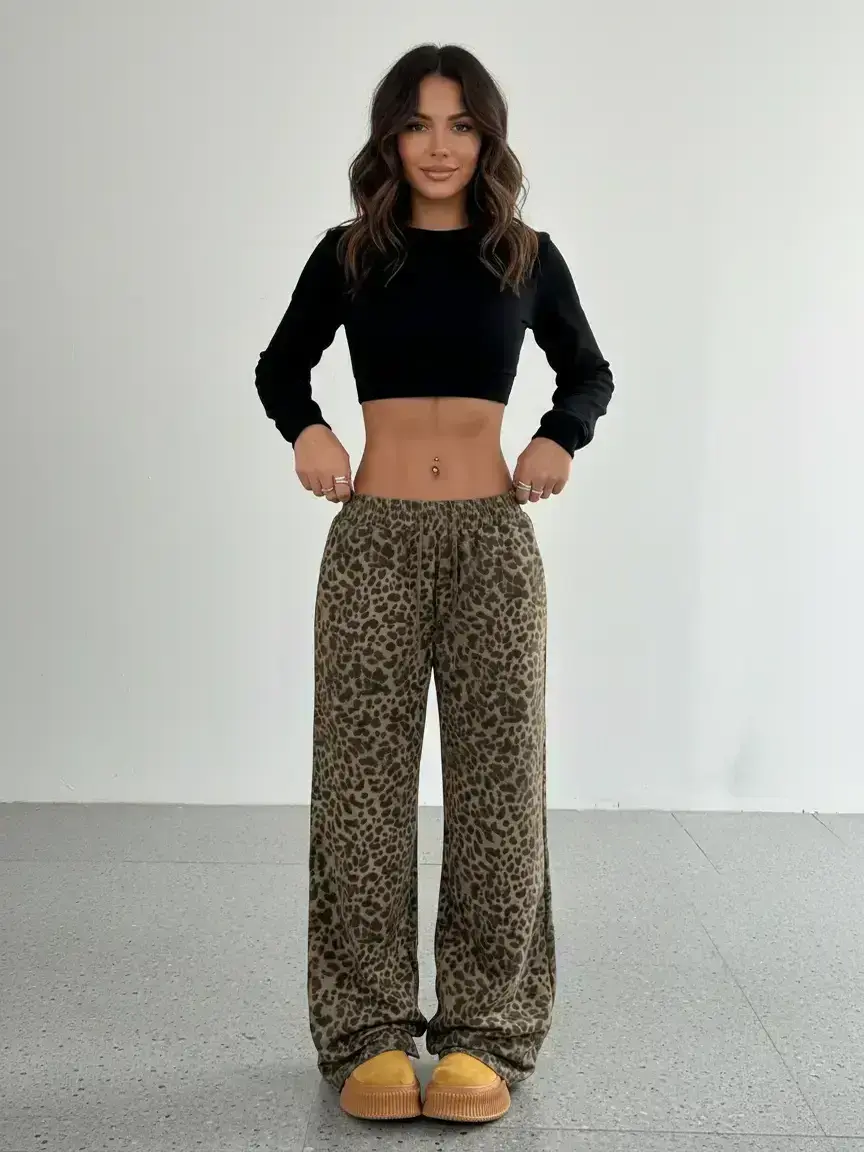 Women's Leopard Print Drawstring Waist Straight Leg Pants, Casual Lounge Pant, Casual Fashion Pocket Trousers for Daily Wear, Ladies Bottoms for All Seasons, Casual Loose Pants
