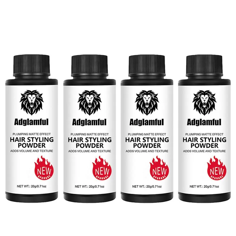 Adglamful Men's 4-Pack Lightweight Hair Styling Powder, Oil Control, Long-Lasting Hold, Fluffy Texture, Matte Finish, Full-Body Volume, Haircare, Textured, Hydrating, Adults, Root Lift, All, 20G, Apply Instantly, Root Lift Boost