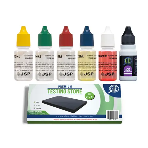 Unisex Fast Accurate Gold-Silver Karat Value Testing Kit for Scrap Bars, Coins - Includes Scratch Stone, Acid Tests, Rubber Backing, Acid Neutralizer, JSP Jewelry Adjuster Tool, Color Chart, Detailed Instruction Booklet (Fun for Business, Casual Use)