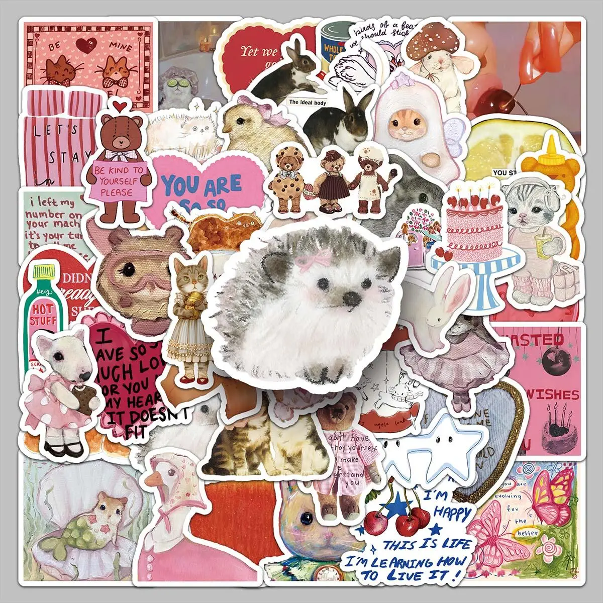 Vintage Themed Pattern Sticker, 50pcs/set Cartoon Trend Creative Sticker, Decorative Sticker for DIY Scrapbooking, Journaling, Gift Wrapping, Decal Sticker, Sticker Packs