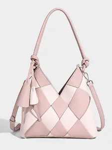 Colorblock Woven Underarm Tote Bag, 2026 Spring New Vintage Luxe Crossbody Bag, Rhombic Grid Handbag, Versatile Commuter Shoulder Bag, Leather Shoulder Bags