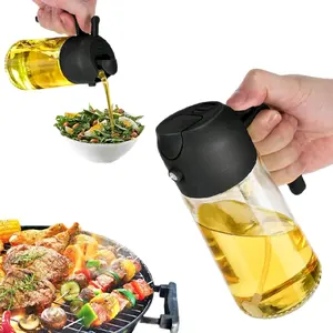 Glass Oil or Vinegar Dispenser Bottle, 20 oz (600 ml) — 2-in-1 Glass Bottle with Sprayer