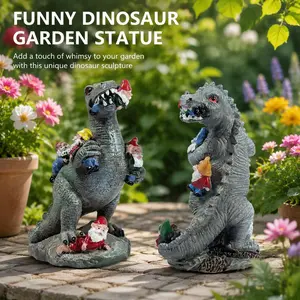 Dinosaur Gnome Garden Decor, Creative Dinosaur Themed Garden Statues, Resin T-Rex Ornaments for Yard Lawn, Funny Dinosaur Garden Gnome Figurines for Outdoor Patio Decoration