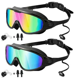 Swim Goggles,Wide View Anti Fog&UV Swimming Goggles for Audlt, No Leaking Pool Accessories for Men Women Kid,Swim Goggles with Earplugs and noseclip