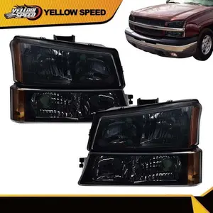 Fit For 2003-2007 Chevy Silverado 02-06 Avalanche Black Headlights+Bumper Lamps