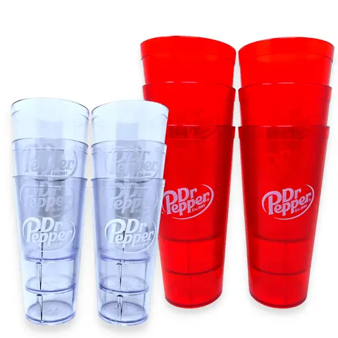 Red & Clear Dr. Pepper Tumblers, 20oz/24oz/32oz – 2,4, or 6 Pack - Heavy-Duty, Shatterproof, Reusable, Stackable, BPA Free