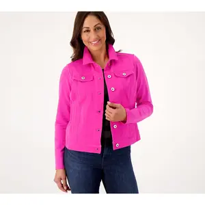 QVC Belle by Kim Gravel Women's Twill Jacket with Knit Back, Knit Sleeves