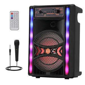 Portable 8 inch Bluetooth Speaker Party LED Light With Microphone Remote Contorl Wireless Rechargeable Stereo Speaker outdoorfun