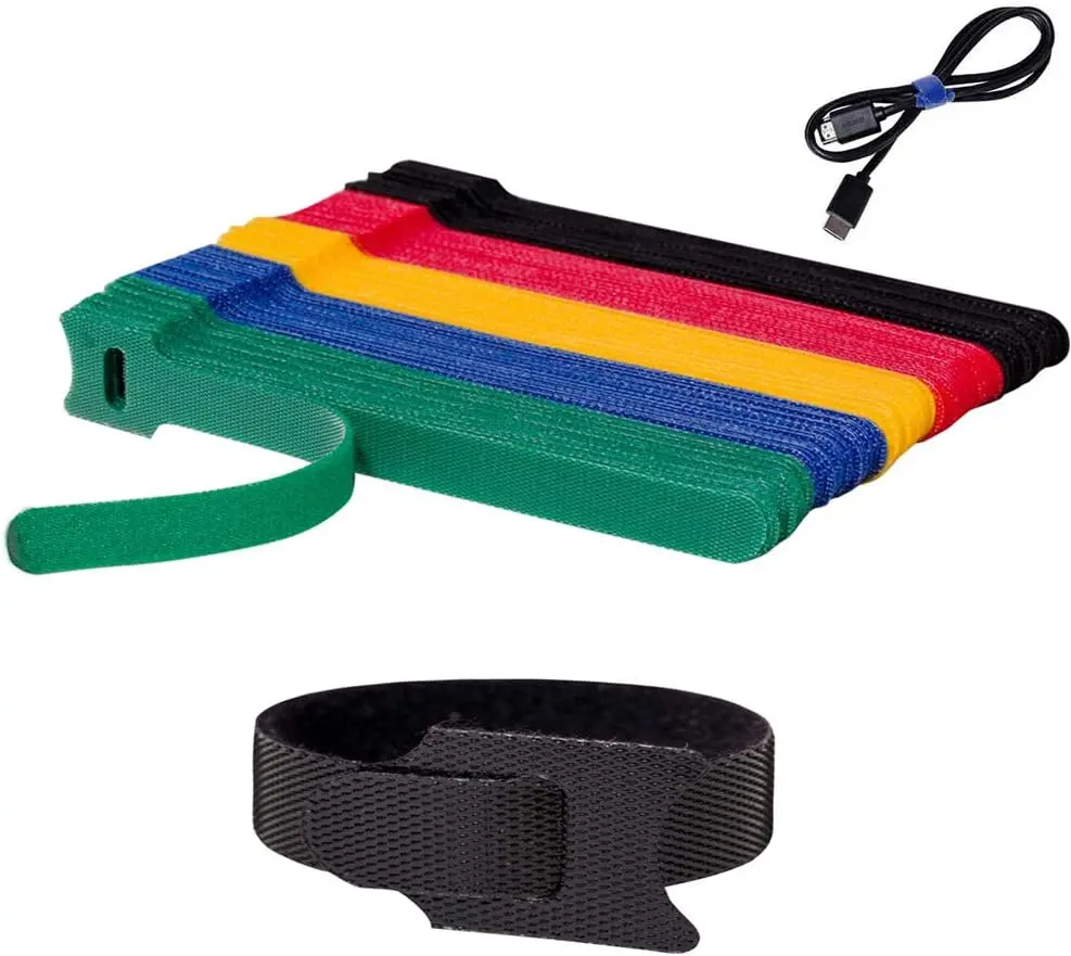 100 PCS 6-in Reusable Hook-and-Loop Fastening Cable Ties, Wire Management Organizer with Assorted Colors, Microfiber Cloth Compatible for Adult Home Improvement Electrical Equipment