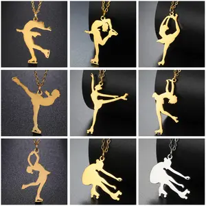 Unift Figure Ice Skater Necklace for Women Daughter Stainless Steel Roller Skating Sport Artistic Skating Girl Jewelry Trendy New Fashion