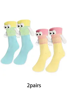 2pairs Fashion Gradient Ombre Eyeball Arm Holding Socks Cute, Comfortable, Breathable Knitted Socks Suitable for Women's Daily Parties and Festivals Wearing