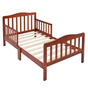 Toddler Bed with Guardrails Wooden Convertible Bed for Kids Espresso Finish Low Floor for Easy Climbing Non-Toxic Safe for Boys Girls 2026 New