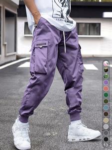 men's plain loose patched flap pocket drawstring waist cargo pants, valentine's day drippy outfits, mens clothing, casual comfortable breathable street wear jogger pants for fall, mens trendy clothing, gift for him, athletic techwear, pants for men