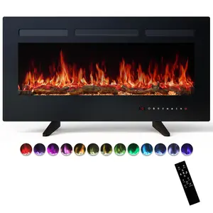Recessed and Wall Mounted Electric Fireplace, Low Noise, Remote Control with Timer, Touch Screen, Adjustable Flame Color and Speed