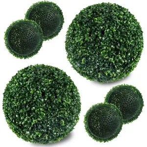2 PCS 13.7 inch 2 Layers Artificial Plant Topiary Ball Faux Boxwood Decorative Balls for Backyard, Balcony,Garden, Wedding and Home Décor