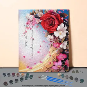 Flower Pattern DIY Painting by Numbers Kit, 1 Set DIY Paint by Numbers Kit without Frame, Wall Art Decoration for Home Living Room Bedroom