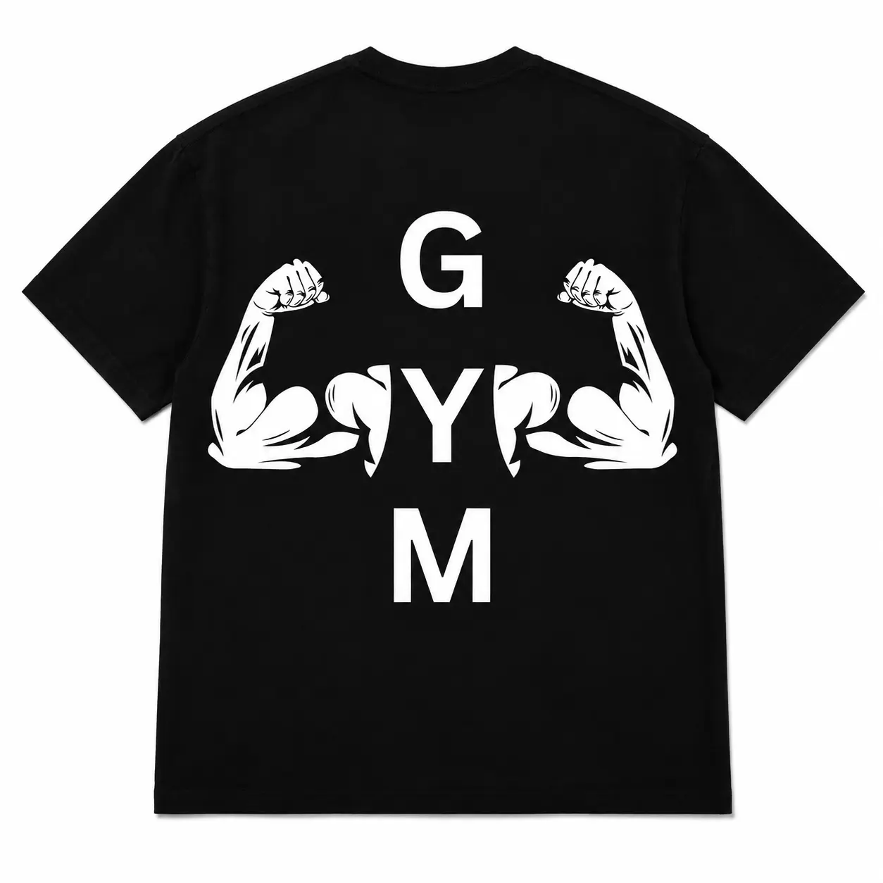 GYM Flexing Arms Graphic T-Shirt, Muscular Biceps Fitness Back Print Tee, Funny Bodybuilding Weightlifting Workout Shirt, Oversized Gym Rat Pump Cover, Strength Training Athletic Apparel, Gift for Men Women Lifters and Personal Trainers