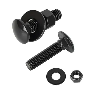 1/4-20 x 2 Carriage Bolt Kit, Stainless Steel 304 Carriage  Screws with Hex Nuts & Flat Washers, Round  Square , Full Thread, Black Finish, 12 Sets