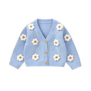 Baby Girl Sweater Cardigan Toddler Knit V-Neck Button Long Sleeve Outwear Knitted Coat Fall Winter Clothes