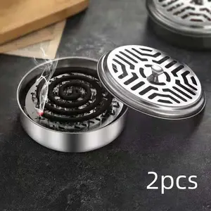 2 Stainless Steel Mosquito Repellent Discs, Portable Fireproof Mosquito Box Stand with Lid, Safe Outdoor Creative Sawtooth Mosquito Burner with Handle