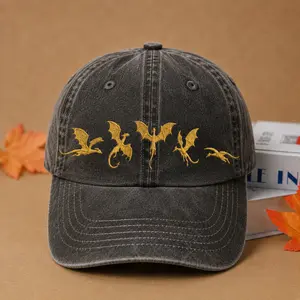 Dragon hat, embroidered hat, washed black cap, fantasy hat, streetwear cap, gothic aesthetic, dragon embroidery, vintage dad hat, y2k hat, fantasy streetwear